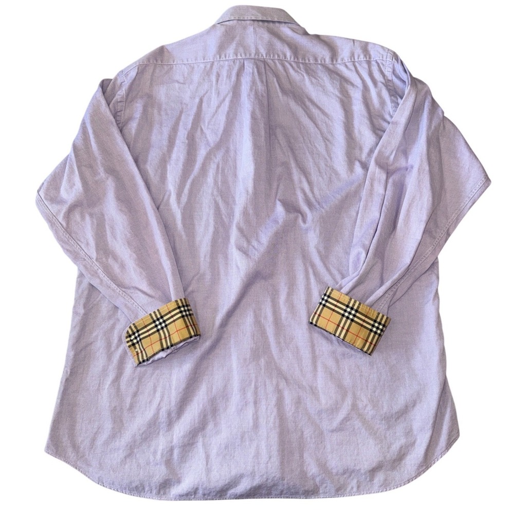 Burberry London Mens Lavender Oxford Shirt Nova Check Flip Cuff Size 17 L USA - Picture 2 of 8